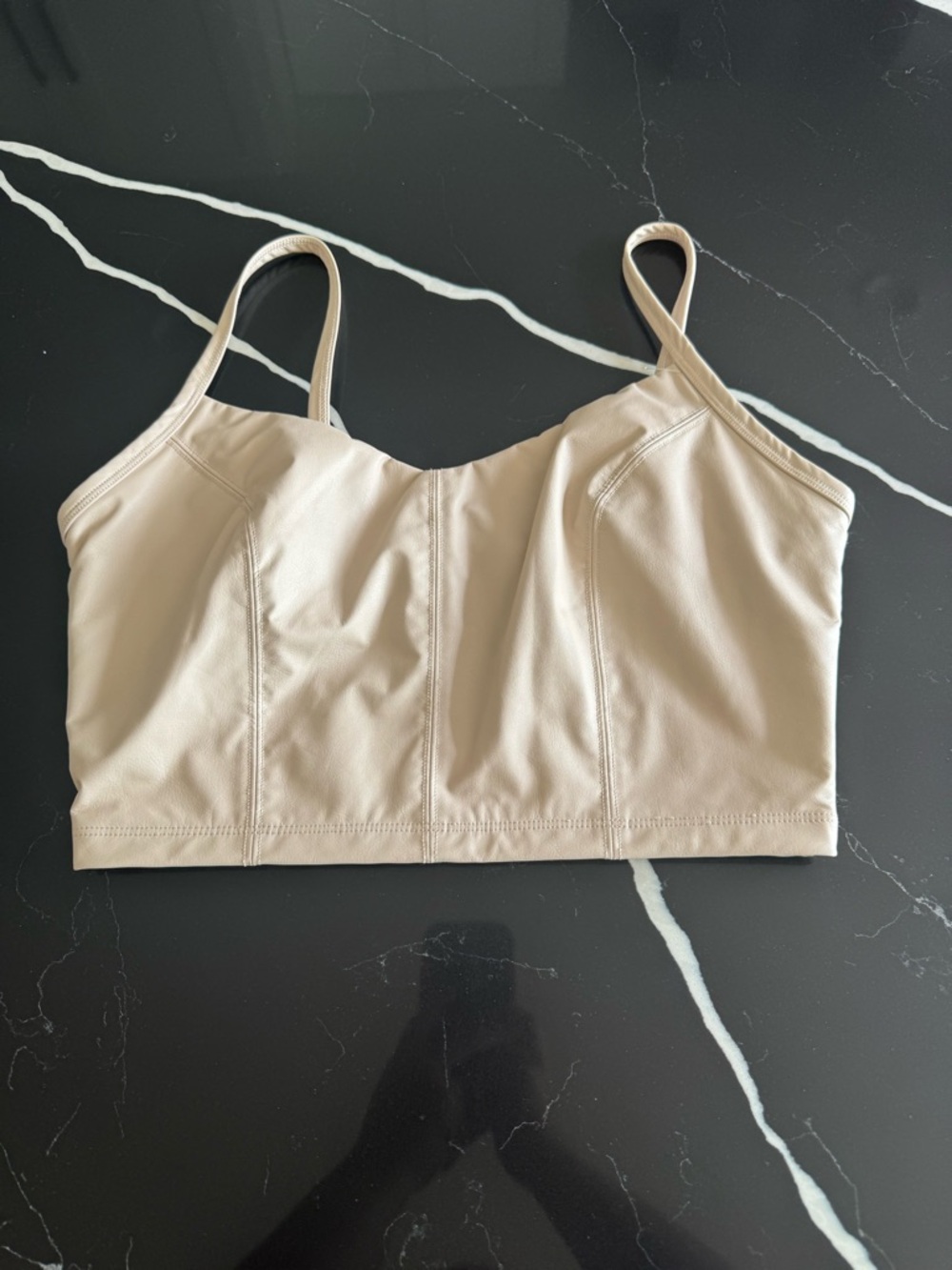 aerie Neutral‎ Faux Leather Beige Crop Cami Top